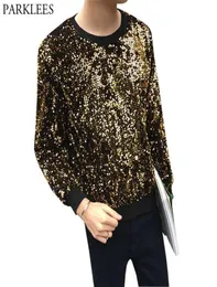 Parlak Altın Sequin Glitter Sweatshirt Erkekler Gece Kulübü DJ Partisi SATGE BLING STEATISHTRS SOKAK GİBİ ERKEK YENENİ SUDADERA HOMBRE 2105224154726