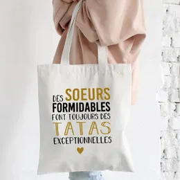 French Print Shoulder Bag Sister Tata Travel Neceser Storage Pouch Pregnancy Announcement Canvas Handbag Gift for Tata Marraine 240306