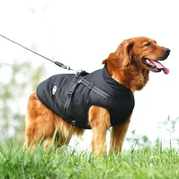 Ветрозащитное пальто для собак в холодную погоду, зимняя уличная куртка для домашних животных с кольцом на поводке, удобная хлопковая одежда, водонепроницаемый жилет для больших собак 240226