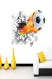 Firing football through wall stickers kids room decoration home decals soccer funs 3d mural art sport game pvc poster 5 0333x3787216