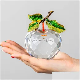 Party Decoration Modern 3D Crystal Glass Big Apple Paper Weights Glaze Miniature figur Hantverk Hem Desk borddekor gåvor Artificial Dhwth