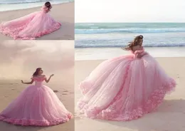 Puffy 2022 Pink Quinceanera Dresses Princess Long Ball Ball Sweet 16 Year Girls Prom Seend Dress Off الكتف 3D Flow9392303