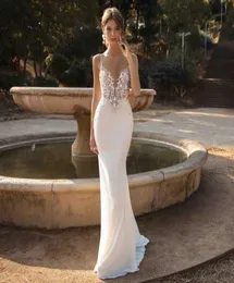 デザイナーBerta Mermaid Backless Wedding Dresses Plunging Neck Beaded Beach Lace Bridal Gowns Bohemian Trumpet Plus Vestido DE9301313