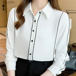 Women's T-Shirt Blusas jer De Moda 2023 Blouses Shirts Turn Down Collar Chiffon Blouse Shirt Women Tops Long Sle White Blouse Women F326 240311