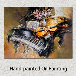 Pinturas a óleo de alta qualidade, lírios no piano grande, arte abstrata, mulher, pintada à mão, presente personalizado para nova parede de escritório, 239w
