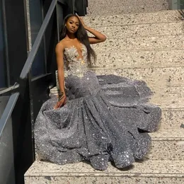 Evening Gown Silver Beaded Maxi Dress Gray Sequin Mermaid Prom Dresses For Black Women Plus Size Evening Gown Silver Beaded Maxi Dress Gray Sequin Mermaid Prom Dresses For Black Women Plus Size