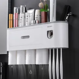 Portaspazzolino magnetico a parete Dispenser automatico di dentifricio Set di accessori per il bagno con tazza magnetica ad adsorbimento forte LJ300P