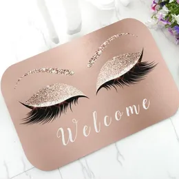 Trendy Rose Gold Glitter EyeLash Lashes Zerbino di benvenuto Sparkly Makeup Gomma Zerbino Tappeto Tappeto Chic Home Beauty Studio Decor Y2238d