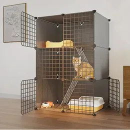 Portadores de gato dupla camada ao ar livre gaiola quente ferro forjado interior pet villa cama casa grande produtos