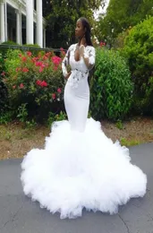 Plus Size African Mermaid Wedding Dresses 3D spetsapplikationer Tiered Ruffles Bröllopsklänning Långärmar Brudklänningar Vestidos de nov2257737