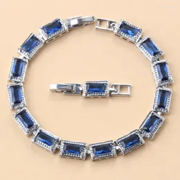 Link bransoletki 13-kolorowe akcesoria weselne 925 Marka Bransoletka Bransoletka Boletka niebieska biżuteria ślubna z cyrkonami sześcienna dla kobiet