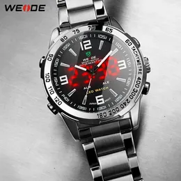 Weide Men's Digital Display Quartzムーブメントオートデートビジネスブラックダイヤル腕時計防水時計軍