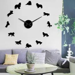 Rahmenlose Cavalier King Charles Spaniel 3D-DIY-Wanduhr, Hund, Haustier, Welpe, Shop, Wandkunst, Deko, kreative Aufkleber für Wohnzimmer, X0726248R