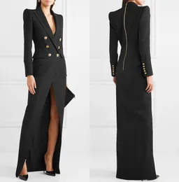Bahar Siyah Gece Elbise Altın Çifte Breasted Kadınlar Uzun Ceket Takımları Bayanlar Prom Konuk Giyim Özel Yapımı Elbiseler Blazer3795668