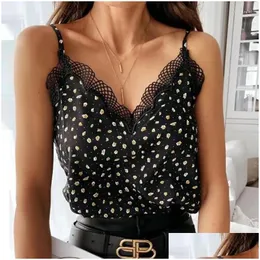 Kadın Tankları Camis Tank Top Bayanlar Polka Dot Y Saten İpek Yelek Yaz Kolsuz Camisole Sıradan Tops Nightclub Street Giyim Kadınları Damla OTM4L