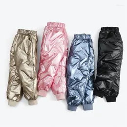 Byxor Autumn Winter Shiny Girls Pants Happe Warm Fashion Windproof Waterproof Boys Birthday Present 2 3 4 5 6 Year Kids Clothes