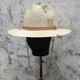 Kvinnokedja Straw Hat French Hat Letter Accessories Lafite Grass Summer Stripe Sun Hat Punk Style Straw Hat