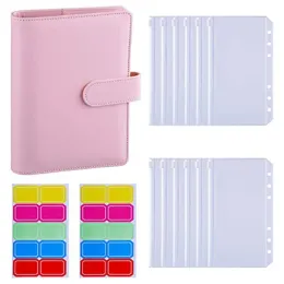 Envelopes A6 Pu Leather Notebook Binder and 12 Transparent Cash Money Envelopes System Budget Planning Program Organizer 20 Labels