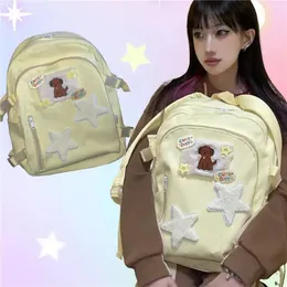 Jiaerdi Harajuku gwiazda Y2K Mochila Kobiet pies haft haft elegancki duży pojemność swobodne plecaki żeńskie vintage żółty plecak 240226