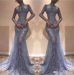 Zuhair Murad Goggeouse Prom Dresses 2020フルレースハイネックマーメイドイリュージョン長袖ラベンダーパーティー2911290