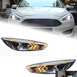 المصابيح الأمامية لتجميع Car Light Assembly لـ Ford Focus 20 15-20 17 DRL Moving Turn Signal All LED LEN LEN Projector Head Lamp Drop Automobi OT6YD