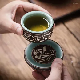 Teaware Set | Kinesisk stil Longquan Celadon Ceramic Master Cup Hand Cuting Single Tea Prov Små koppar