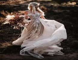 Романтическое цветочное кружево в стиле кантри, свадебное платье с открытой спиной и открытыми плечами, сексуальный тюль, пляжные свадебные платья в стиле бохо, длинные чешские невесты Dre6628993