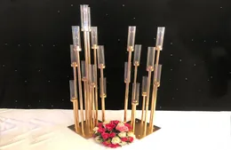 10pcs Flowers Vase Candle Holders Road Lead Table Centerpiece Złoty metalowy stojak Pillar świecznik na ślub Candelabra G04902 T2128626