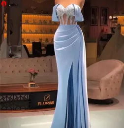 2022 Satin Evening Dresses Mermaid Formal Dress Women Front Slit Off The Shoulder Prom Party Gowns 5s42265436