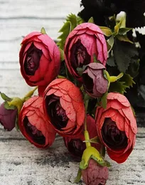 9heads Mini İpek Yapay Çiçekler Şakayık Flores Flores Fleur Aricfielles Camellia Ev için Noel Dekorasyonu Sahte Çiçek Buket GA8694096