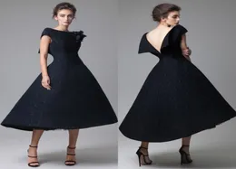 Krikor Jabotian elegante preto vestidos de noite rendas tule feito à mão flores chá comprimento vestidos de baile plus size alta qualidade formal par1247032