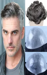 Trwałe peruki dla mężczyzny brązowe mieszane szare ludzkie ludzkie włosy skóra pu cienkie pu naturalne mężczyzn toupe -fryzur