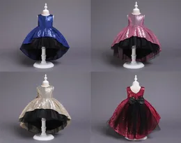 2019 lantejoulas de ouro alto baixo designer kids039 vestidos formais flor menina vestido jóia sem mangas grande arco faixa preto tule concurso 5730436