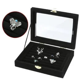 Jocestyle Neue Samt Schmuck Schmuck Box Schmuck Organizer Display Lagerung Glas Abdeckung Halter Rack Für Ring Ohrring C19021601346B