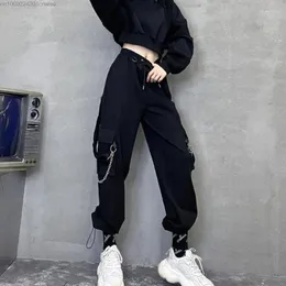 Spodnie damskie Grunge szerokie ubrania Y2K dziewczyna hip-hop harajuku łańcuch Cargo