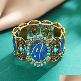 Bangle Vintage Owalny Styl z Colorf Rhinestone Elastyczna bransoletka Bransoletka Hollow Acryl Benkle For Women Men Bejdia Downis