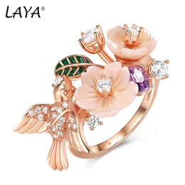 Laya 925 Sterling Silver Summer Style Luxury Jewelry High Quality Zircon Natural Shell Flower Leaf Enamel Ring for Women 240228