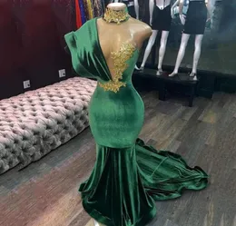 Green Mermaid Velour Evening Dresse Lace Appliques Robe de soiree Abaya Prom Dresses One Shoulder Dubai Saudi Arabic Party Gowns3943093