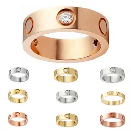 18k anel de amor designer anéis de banda de coração anéis homens mulheres casal jóias titânio aço anéis de casamento clássico ouro prata rosa cor parafuso com diamantes tamanho 5-12