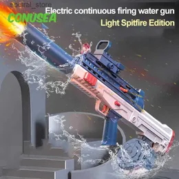 Gun Toys 2023 LED Water Gun Electric Pistol Automatiska vattenpistoler Flaming Fire Summer Outdoor Large Capacity Spray Toys For Boys Girls Kid L240311
