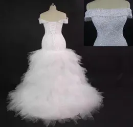 Abito da sposa a sirena con perline di lusso maggiore con spalle scoperte Gonna con volant Abito da sposa da sposa Fabbrica su misura Vestido De Noiva1098037