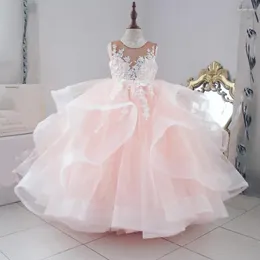 Mädchen Kleider Hellrosa Blumenkleid Kinder Ballkleid Organza Spitze Applikation Erstkommunion Pografie Requisiten