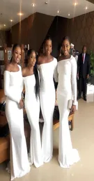 Nijeryalı Afrikalı Zarif Beyaz Denizkızı Nedime Elbiseleri Siyah Kızlar Kat Uzunluk Uzun Kollu Onur Gowns Hizmetçi Ucuz Resmi W7576077