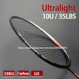Racchette da badminton con corde in fibra di carbonio al 100% 10U Tensione 22-35LBS 13kg Racchetta da allenamento Sport di velocità con borse per adulti240311