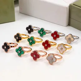 12 Mix Colors Single Diamond Classic Love Ring Four-Leaf Flower Luxury Brand Stainless Steel Couple Rings Fashion Women Designer Jewelry