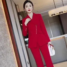 Women's Two Piece Pants Long Sleeve Fashion Suit El Work Report Black Formal Wear Two-Piece Set Manager