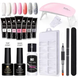 Conjunto de gel de unha poli com lâmpada leduv de 6w, kit completo de extensão rápida de manicure, poligéis de construção para ferramenta de arte 240229