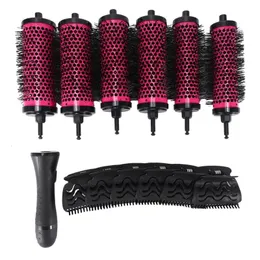 Top Deals 6pcs/set 3 Sizes Detachable Handle Hair Roller Brush with Positioning Clips Aluminum Ceramic Barrel Curler Comb Hairdr 240323