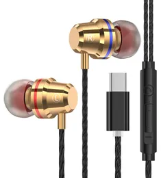 USB Type C Stereo Earphone with Mic Bass Typec Headphones TypeC Plug Inear Headphone for Samsung Huawey Xiaomi Android Phones9721705