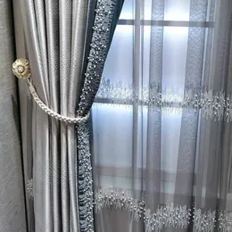 Modern Luxury Silver Grey Blackout Curtain Bead Soce Stitching High-End Curtain Custom For Living Room Bedroom Drapes persienner#4 210218J